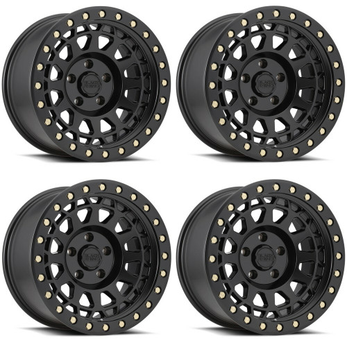 Set 4 Black Rhino PRimsm 17x9 5x5 Matte Black W/ Brass Bolts Wheels 17" -18mm