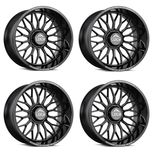 Set 4 22" Lock Extreme Rampage Gloss Black Milled 22x10 8x180 18mm Truck Whee;ls