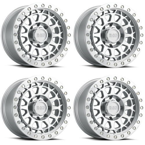 Set 4 17" Black Rhino Primm 17x9 5x5 Silver Mirror & Machined Ring Wheels -18mm
