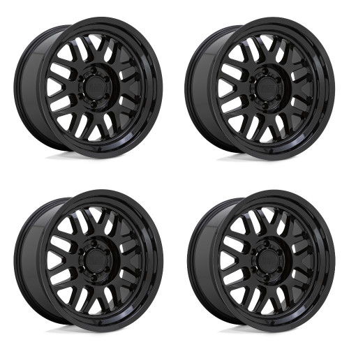 Set 4 Black Rhino Delta 17x9.5 8x6.5 Gloss Black Wheels 17" -18mm Rims