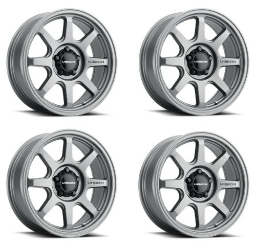 Set 4 17" Vision Off-Road 351 Flow Satin Grey Wheels 17x9 8x6.5 Truck Rims 0mm