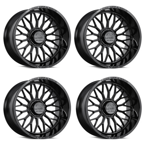 Set 4 20" Lock Extreme Rampage Gloss Black 20x9 Wheels 8x180 1mm Truck Rims