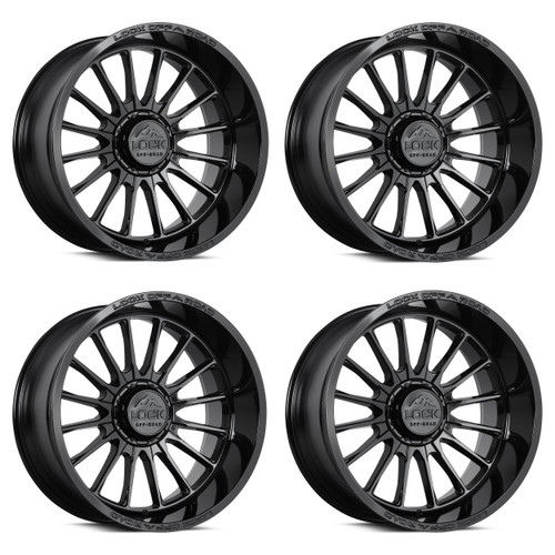 Set 4 22" Lock Extreme Striker Gloss Black 22x10 Wheels 5x5 5x5.5 18mm Truck Rim