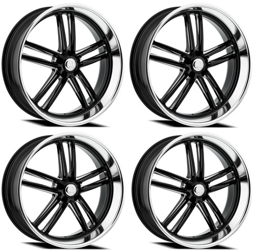 Set 4 24" Resto Maverick Glossy Black Milled Diamond Cut Lip 24x10 5x5 5mm Rims