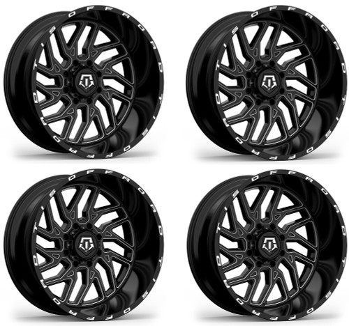 Set 4 20" TIS 544BM Gloss Black Milled Accents 20x12 5x5 5x5.5 -44mm Wheels