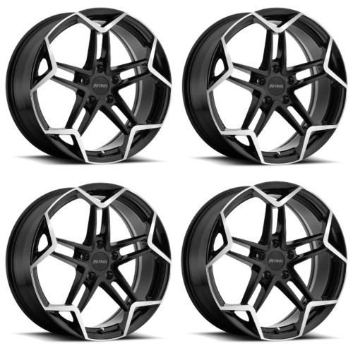 Set 4 Petrol P1A 19x8 5x100 Gloss Black W/ Machined Cut Face Wheels 19" 35mm