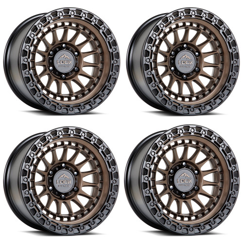 Set 4 17" Lock Offroad Mojave Bronze Matte Black Ring 17x9 8x180 12mm Truck Rims