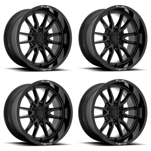 Set 4 17" Fuel D760 Clash 17x9 6x135 Gloss Black Wheels -12mm Lifted Truck Rims