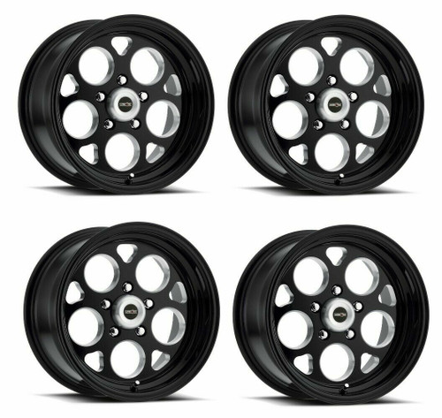 Set 4 15" Vision 561 Sport Mag Gloss Black with Milled Windows 15x8 Wheels 5x5 (5x127) 0mm Rims