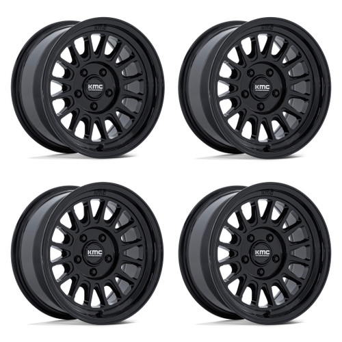 Set 4 17" KMC KM733 Impact FFT Gloss Black 17x8.5 Wheels 6x135 0mm Offroad Rims For Ford Lincoln Truck SUV