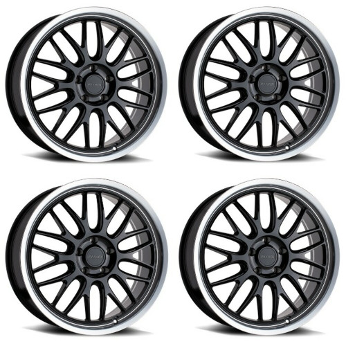 Set 4 20" Petrol P4C 20x8.5 5x112 40mm Gloss Black W/ Machined Cut Lip Wheels