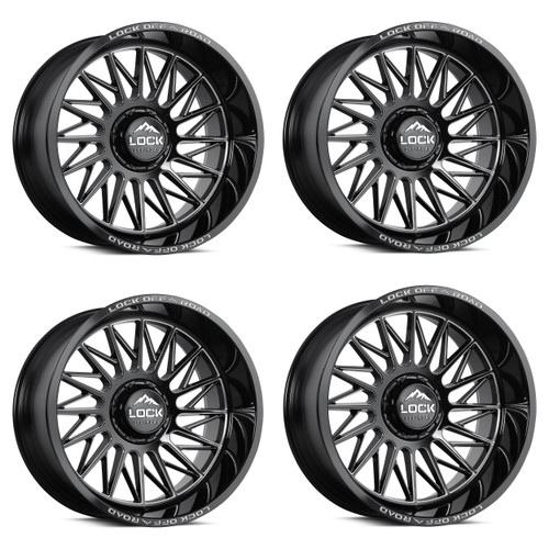Set 4 20" Lock X-Treme Assault Gloss Black Milled 20x10 8x6.5 -18mm Truck Wheels Lifted Offroad Rims
