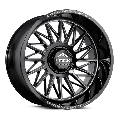 Set 4 22" Lock X-Treme Assault Gloss Black Milled 22x10 Wheels 8x180 -18mm Truck Offroad Rims