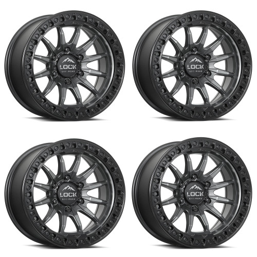 Set 4 17" Lock Offroad Trail Matte Grey Matte Black Ring 17x8.5 6x5.5 25mm Rims Truck SUV Offroad Wheels