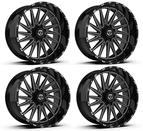 Set 4 20" TIS 547BM Gloss Black Milled Accents Wheels 20x9 5x5 5x5.5 0mm Rims