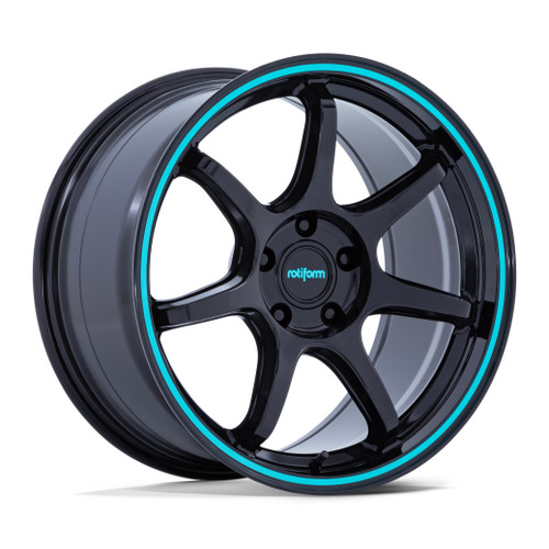 19" Rotiform RC208 BPU 19x8.5 5x112 25mm Gloss Black Teal Stripe Sedan Coupe Rim Car Wheel