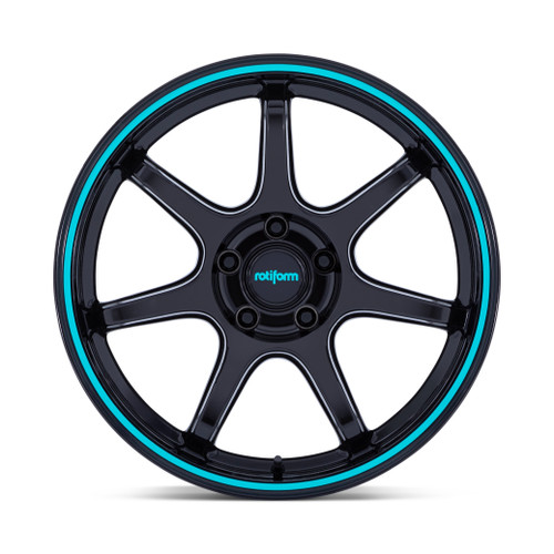 19" Rotiform RC208 BPU 19x8.5 5x112 25mm Gloss Black Teal Stripe Sedan Coupe Rim Car Wheel