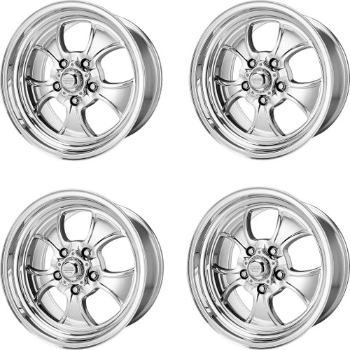 Set 4 17" American Racing Vintage VN550 Hopster Polished 17x7 Wheels 5x5 0mm Rims Classic Car Wheels