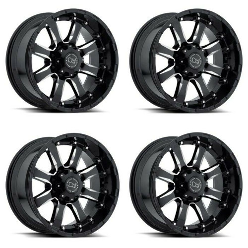 Set 4 Black Rhino Sierra 22x10 6x135 Gloss Black W/ Milled Spokes Wheels 22" 0mm
