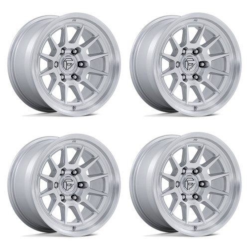Set 4 17" Fuel FC902 Spur Gloss Silver W/ Machined Face 17x8.5 6x5.5 25mm Wheels