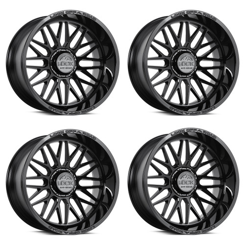 Set 4 22" Lock Extreme Apex Gloss Black 22x10 Wheels 5x5 5x5.5 18mm Truck Rims