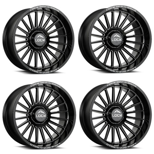 Set 4 20" Lock Extreme Invasion Gloss Black Milling 20x9 6x135 6x5.5 1mm Wheels Offroad Truck SUV Rims