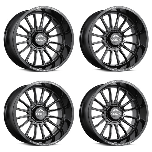 Set 4 20" Lock Extreme Striker Gloss Black Milling 20x9 8x180 1mm Truck Wheels