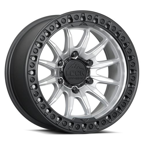 Set 4 17" Lock Offroad Trail Silver W Matte Black Ring 17x8.5 6x5.5 25mm Wheels Offroad Truck SUV Rims