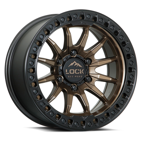 Set 4 17" Lock Offroad Trail Bronze W Matte Black Ring 17x8.5 6x5.5 25mm Wheels Offroad Truck SUV Rims