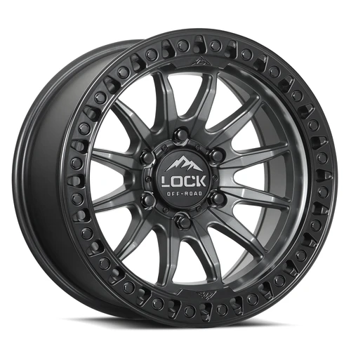 17" Lock Offroad Trail Matte Grey W Matte Black Ring 17x9 Wheel 5x5 12mm Rim
