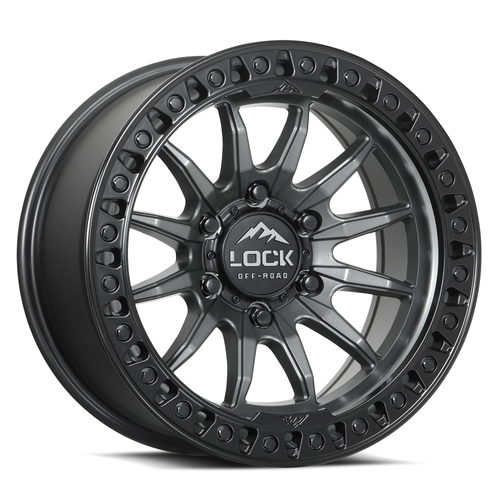 Set 4 17" Lock Offroad Trail Grey Matte Black Ring 17x9 Wheels 5x5 12mm Rims
