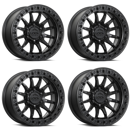 Set 4 17" Lock Offroad Trail Matte Black W Matte Black Ring 17x9 5x5 12mm Wheels Offroad Truck Rims