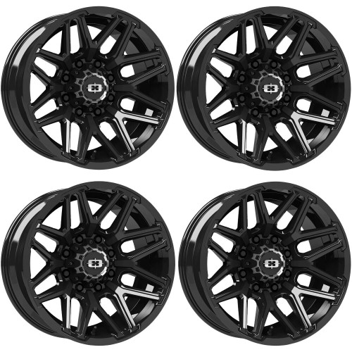 Set 4 20" Vision 305 Rekluse Gloss Black 20x9 Wheels 8x6.5 (8x165.1) -12mm Rims Lifted Offroad Truck Wheels