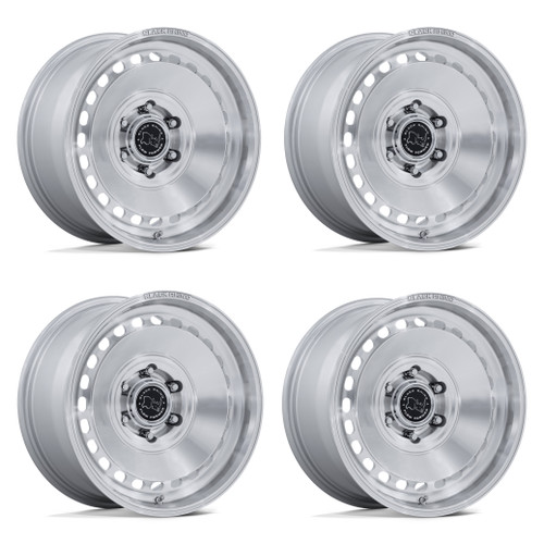 Set 4 17" Black Rhino BR036 Basin Silver W/ Machined Face 17x8.5 6x4.5 25mm Rims Offroad Wheels