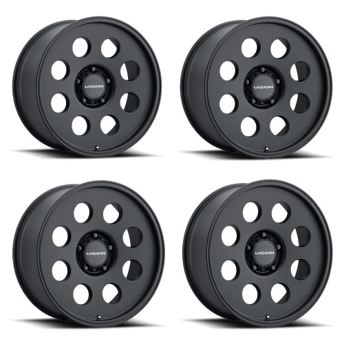 Set 4 15" Vision 56 Midway Satin Black 15x7 Wheels 4x136 13mm Offroad Rims