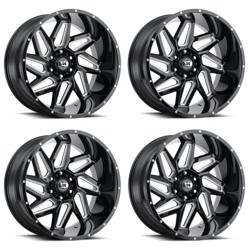 Set 4 17" Vision 361 Spyder Gloss Black Milled Spoke 17x9 Wheels 5x5.5 12mm Rims Offroad Truck Wheels