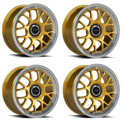 Set 4 17" Vision 478 Alpine Gold Machined Lip 17x8 Wheels 5x112 38mm Street Rims