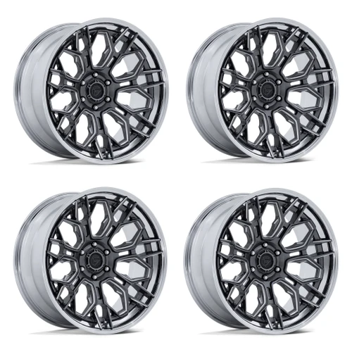 Set 4 22" Fuel FC409 Hive Gloss Gunmetal W/ Chrome Lip 22x10 6x5.5 -18mm Wheels Offroad Truck SUV Rims