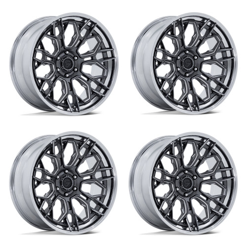 Set 4 22" Fuel FC409 Hive Gloss Gunmetal Chrome Lip 22x9.5 Wheels 6x5.5 20mm Rims Offroad Truck SUV Wheels