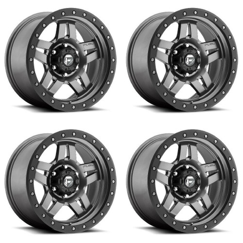 Set 4 17" Fuel D558 Anza 17x8.5 5x4.5 -6mm Gunmetal Black Bead Ring Offroad Rim