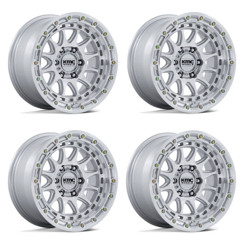 Set 4 17" KMC KM556 Crux Gloss Silver Machined Face 17x8.5 5x5 (5x127) 0mm Rims Offroad Truck Wheels
