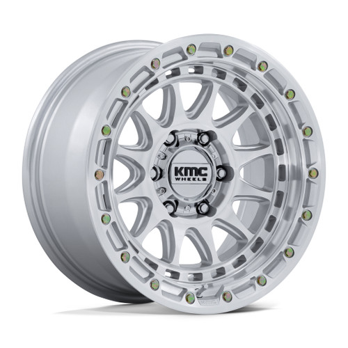 17" KMC KM556 Crux Gloss Silver Machined Face 17x8.5 Wheel 6x5.5 (6x139.7) 25mm Offroad Truck SUV Rim