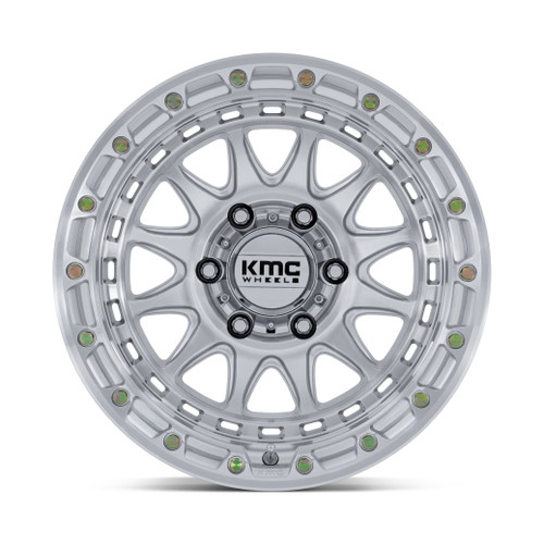 17" KMC KM556 Crux Gloss Silver Machined Face 17x8.5 Wheel 6x5.5 (6x139.7) 25mm Offroad Truck SUV Rim