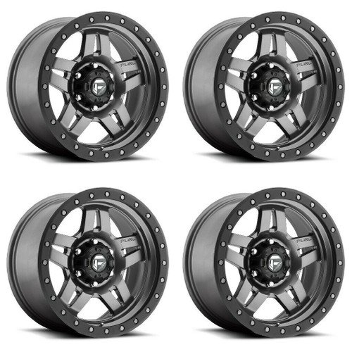 Set 4 17" Fuel  D558 Anza 17x8.5 5x5 Matte Gunmetal Black Bead Ring Wheels -6mm