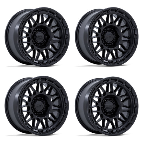 Set 4 17" KMC KM555 Attack Matte Black 17x8.5 Wheels 6x135 25mm Offroad Rims