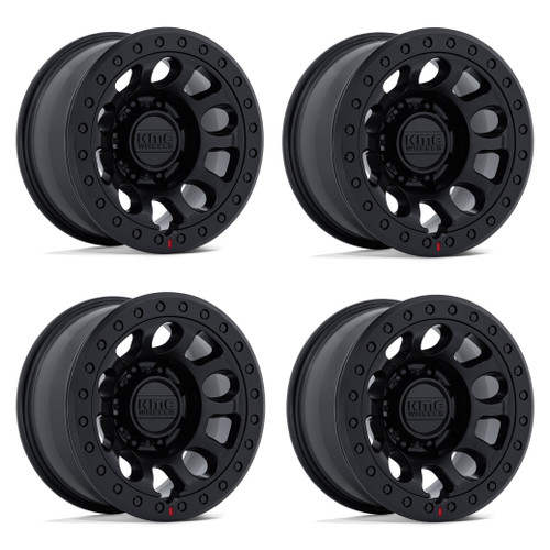 Set 4 17" KMC KM241 E25 Beadlock Blackout 17x9 Wheels 8x6.5 (8x165.1) -38mm Rims Lifted Offroad Truck Wheels