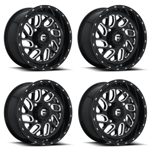 Set 4 Fuel UTV D581 Triton 16x7 4x156 Gloss Black Milled Wheels 16" 13mm Rims