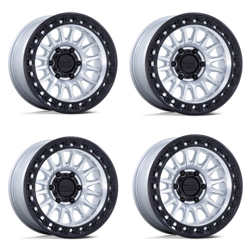 Set 4 18" KMC KM552 IMS Gloss Silver W/ Machined Face 18x9 Wheels 8x6.5 0mm Rims Offroad Truck Wheels