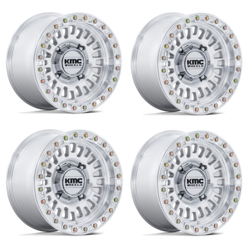 Set 4 15" KMC Powersports KS242 Aztec Beadlock Machined 15x8 Wheels 5x4.5 0mm Rims