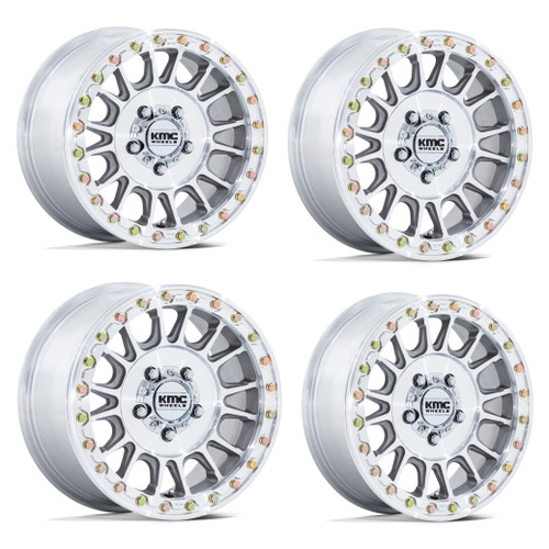 Set 4 15" KMC Powersports KS239 Impact UTV Beadlock Machined 15x7 4x137 38mm Rims